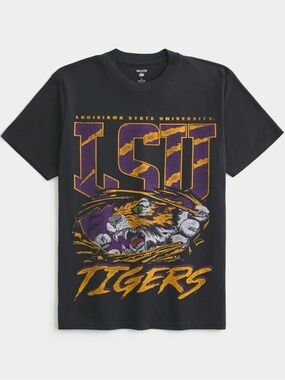 Hollister LSU Tigers Graphic Tee Medium | Black Relaxed Fit Retro College Tee